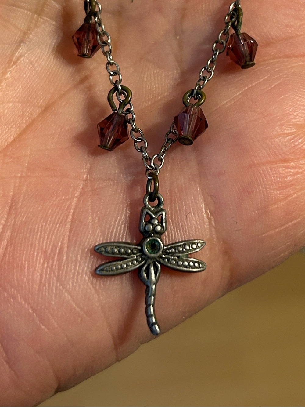 ❌last day: final❌ Dainty dragonfly Pendant Necklace with purple dangling Beads